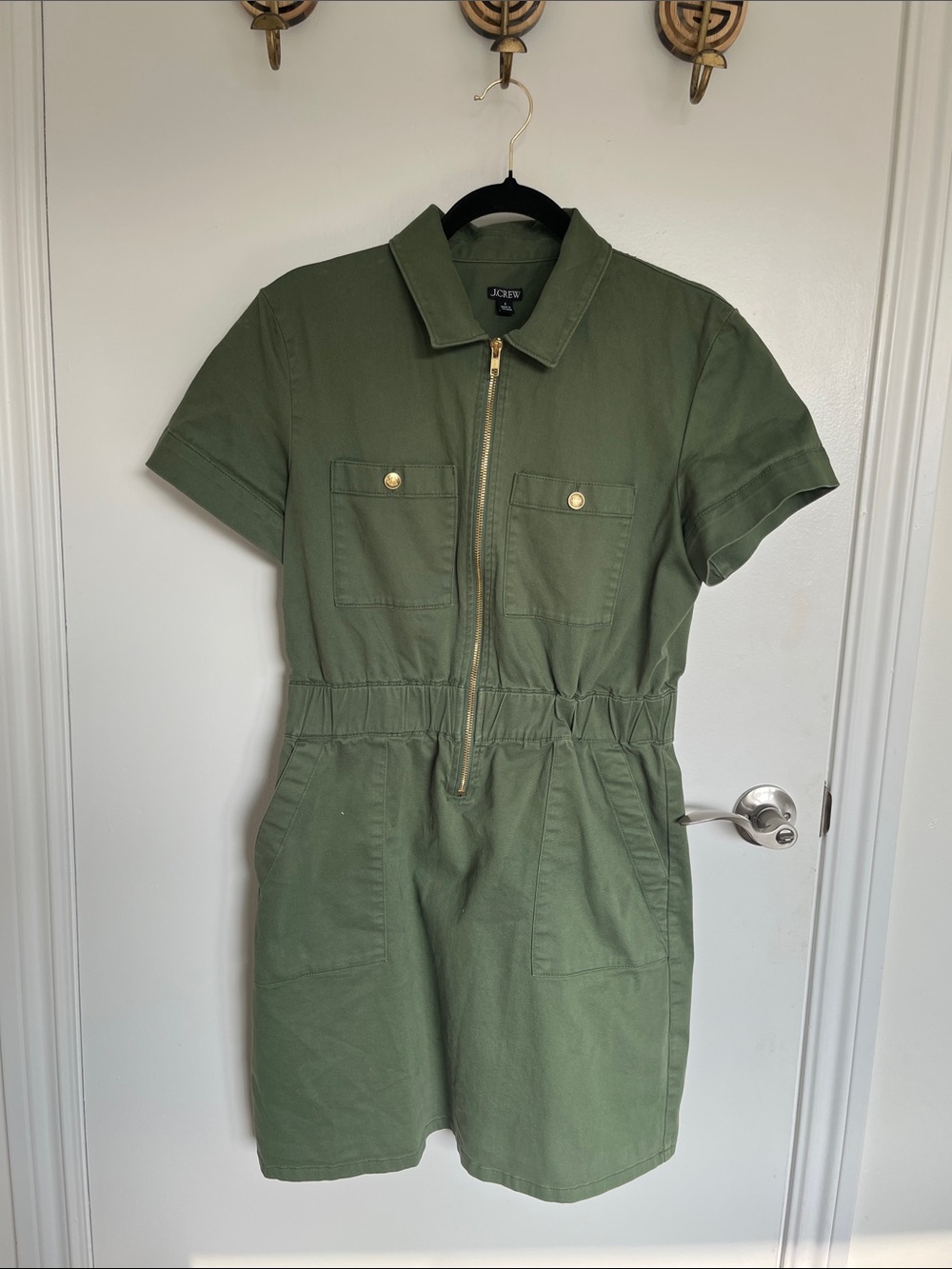 J.Crew army green zip up dress